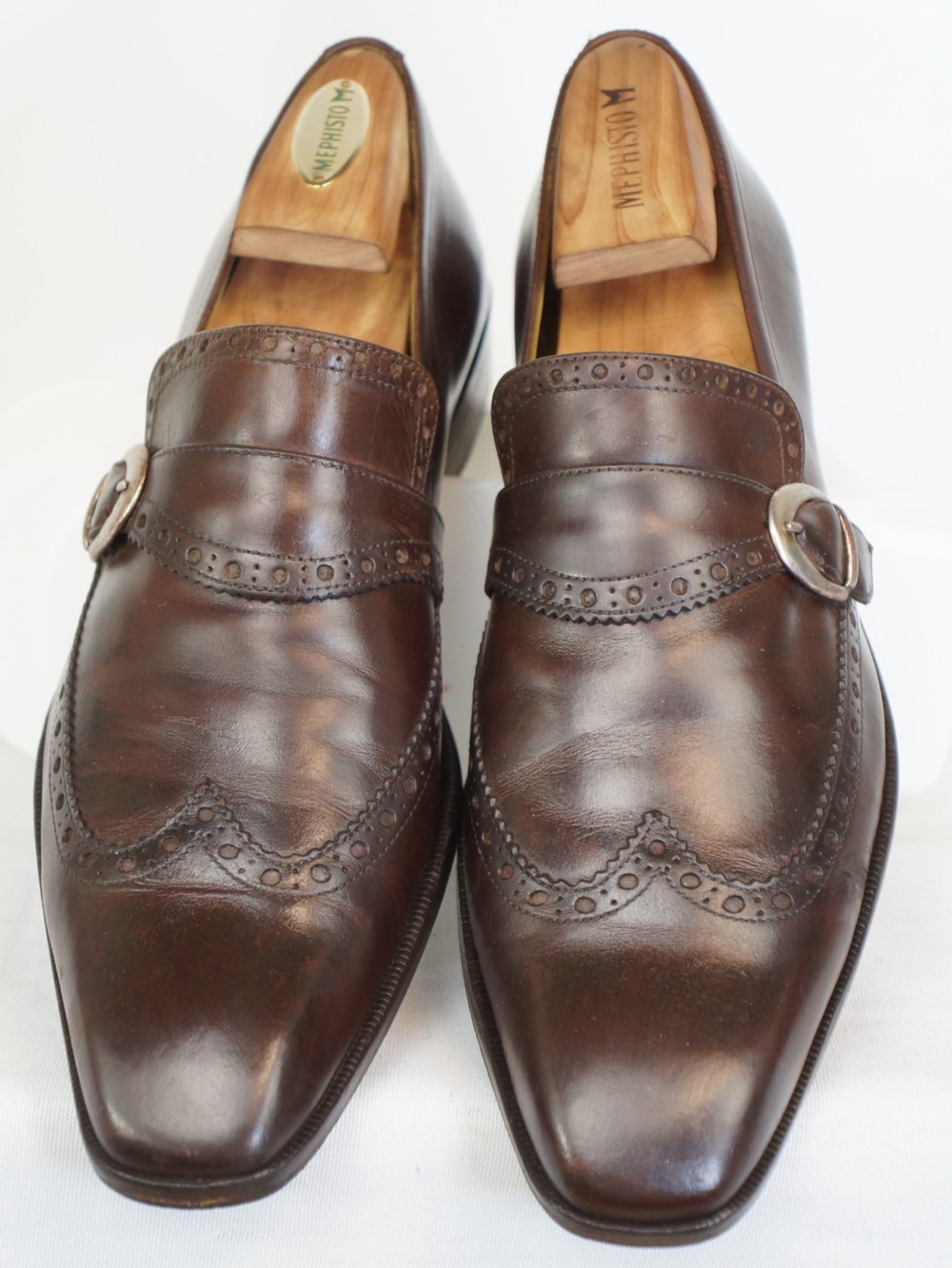 Mercanti Fiorentini Men's Brown Leather Wingtip Monk Strap Dress Shoes Size 9.5